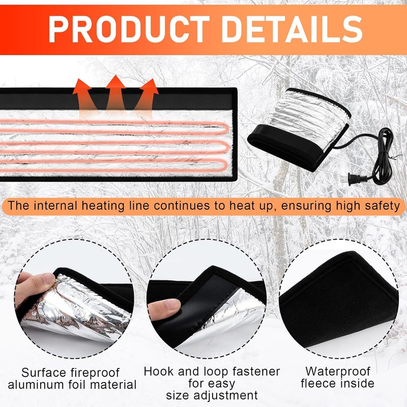 Tujoe 3 Pcs Water Pipe Heat Blanket 38.5" x 6" with 6.5 ft Power Cord, Winter Elbow Heating Tape Aluminum Foil Freeze Protection Heater Insulation Cable for Metal and Plastic Pipes 110v, Max Temp 60° - Image 3